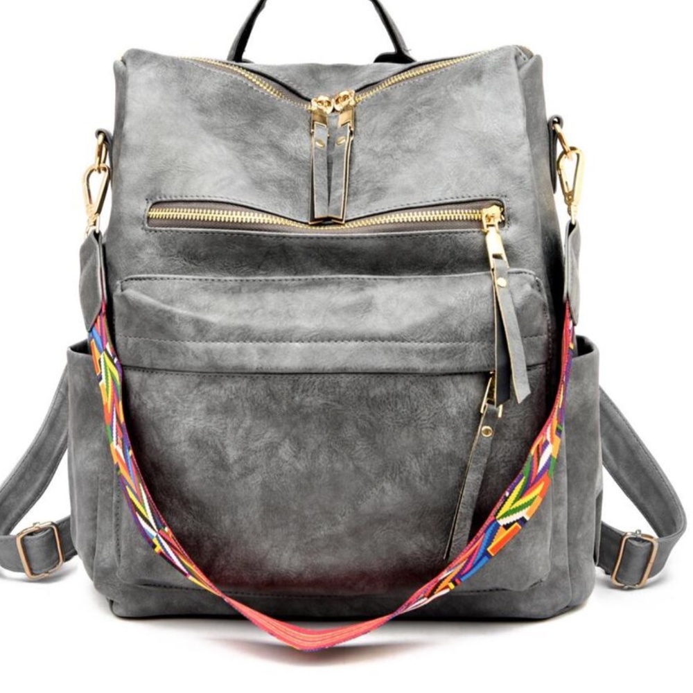 Luxe Vegan Leather Colorful Strap Backpack Shoulder bag